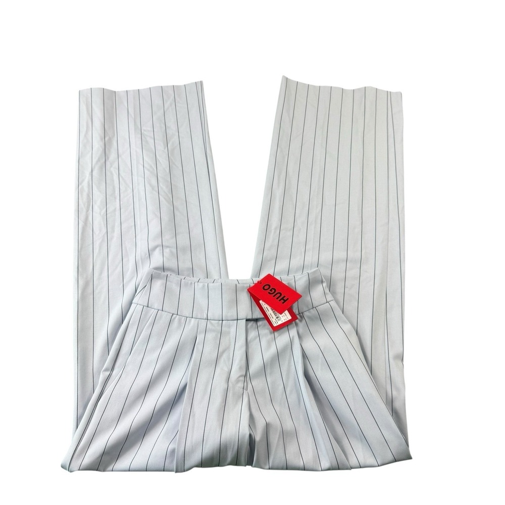 Hugo Boss Blue Stripe Hasmalla Wide Leg Polyester Blend Women's Pant 0‎ NWT